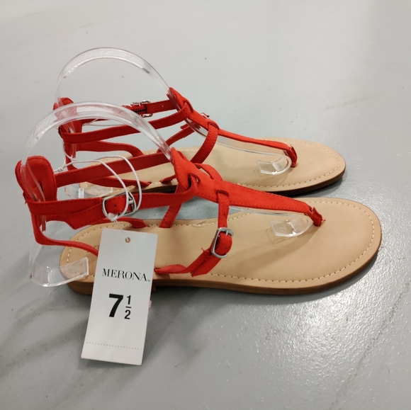 🆕Merona | Gladiator Flat Sandals in Red- Orange Women's Size 7.5 - Picture 2 of 10